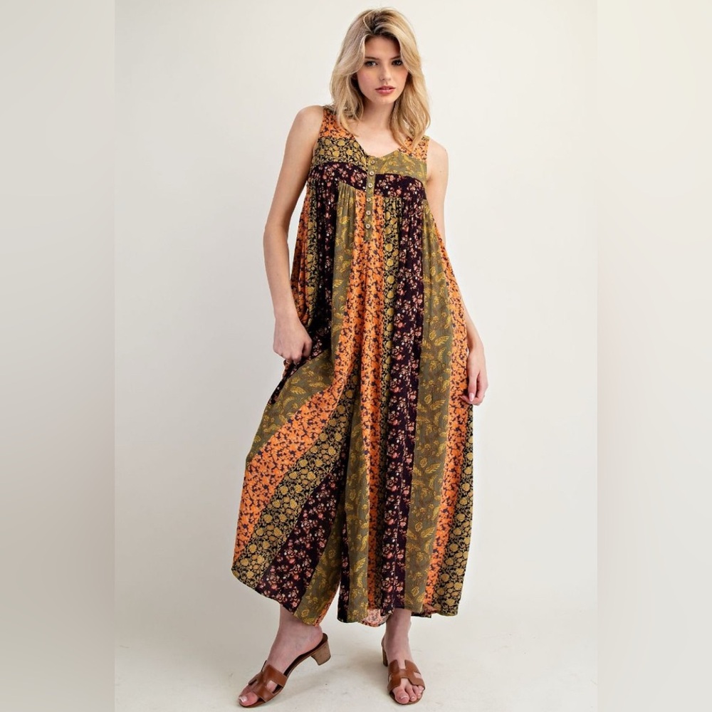 #461. Autumn Rayon Jumpsuit - Pumpkin Olive - Picture 3 of 4